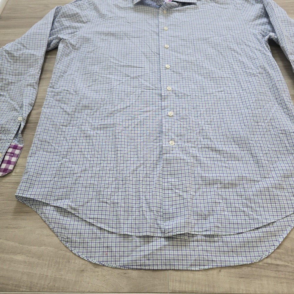 Lorenzo Uomo Button Shirt Mens 16 34/35 Purple Green Check - Picture 3 of 9